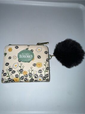 My Neighbor Totoro Floral Zip Wallet with Black Pom Pom